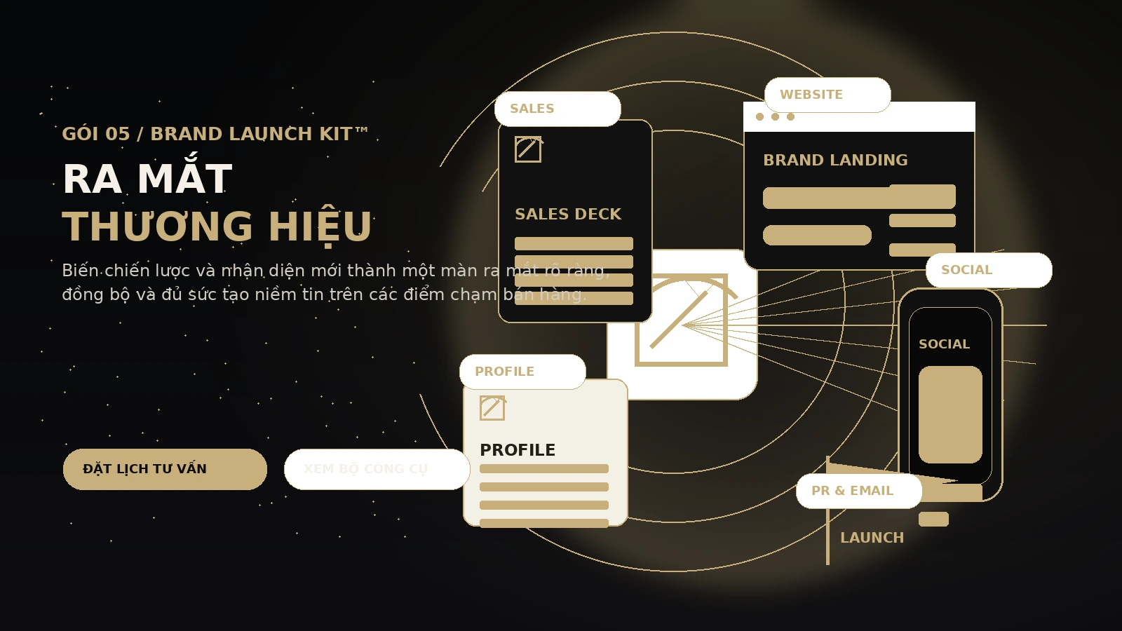 Brand Launch Kit của Balanza giúp ra mắt thương hiệu đồng bộ trên website, profile, sales deck và social