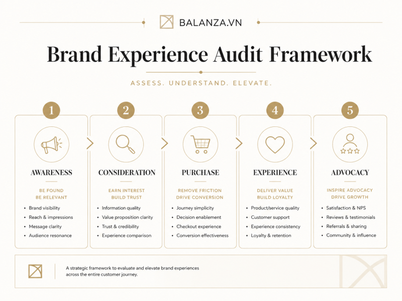 Brand Experience Audit Framework - khung đánh giá trải nghiệm thương hiệu Balanza