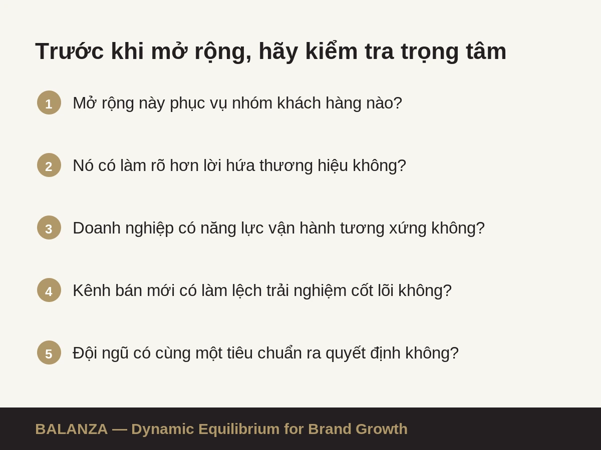 Balanza checklist kiểm tra trước khi mở rộng thương hiệu