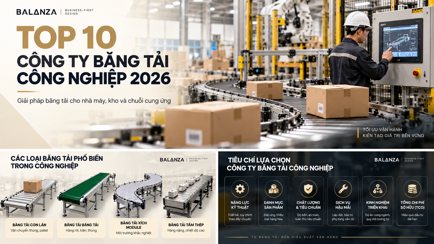 Infographic các tiêu chí lựa chọn hệ thống băng tải công nghiệp cho nhà máy