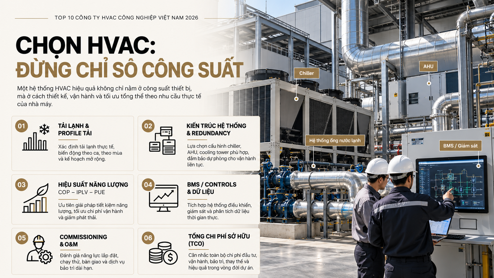 Tiêu chí lựa chọn công ty HVAC công nghiệp theo tải lạnh, kiến trúc hệ thống, BMS, commissioning và tổng chi phí sở hữu