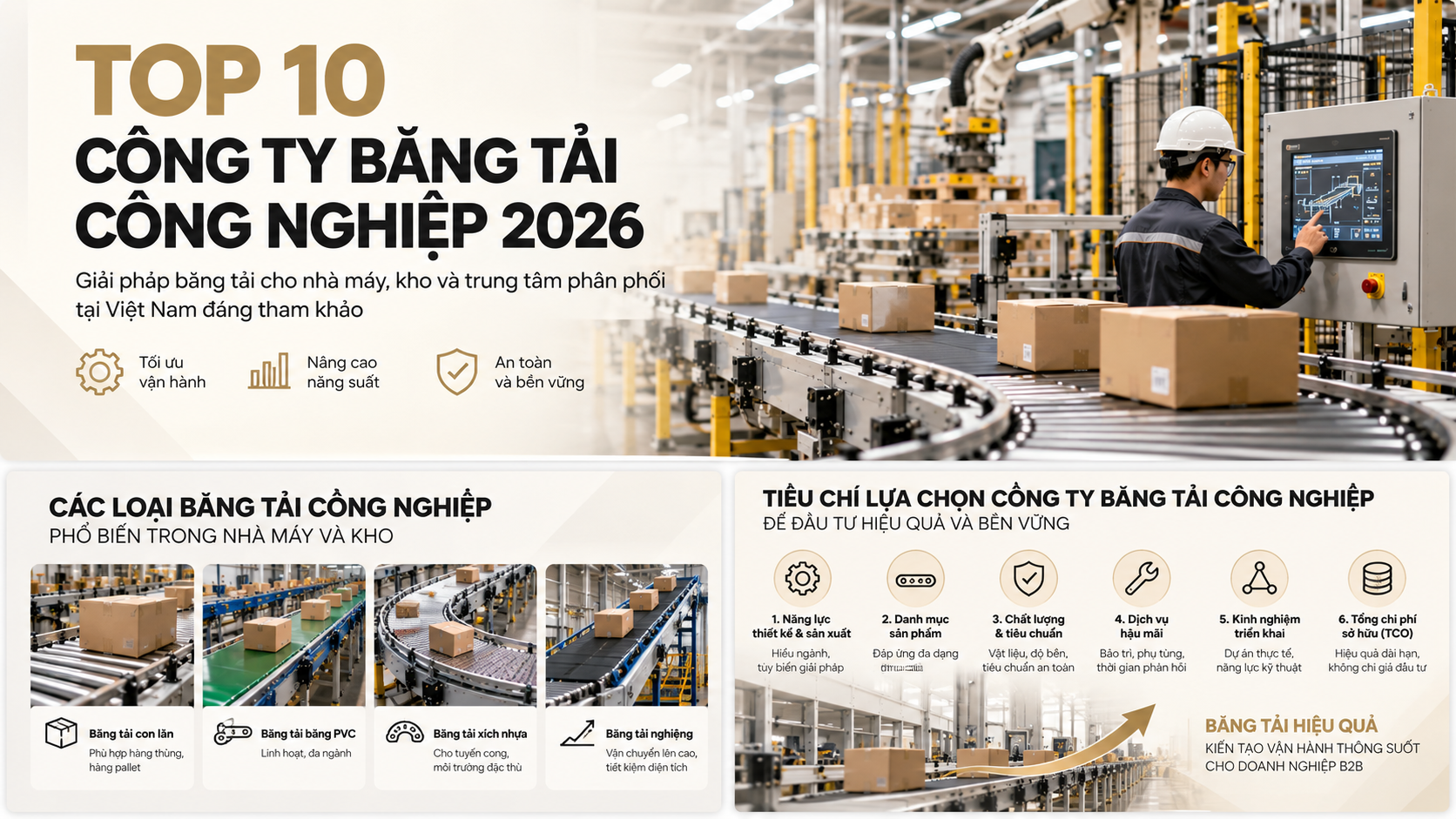 Các dạng hệ thống băng tải công nghiệp trong nhà máy hiện đại