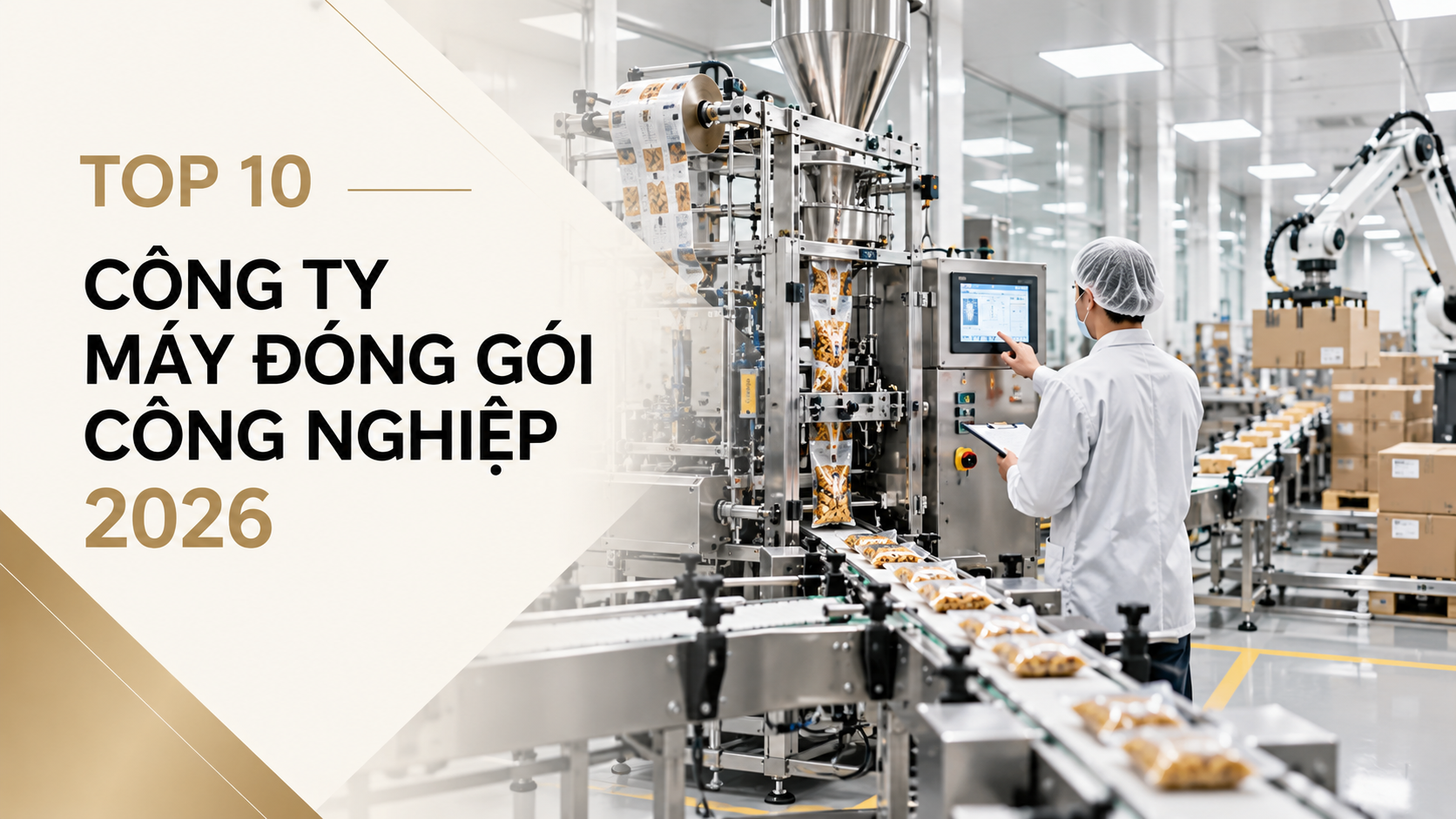 Dây chuyền máy đóng gói công nghiệp tự động trong nhà máy sản xuất